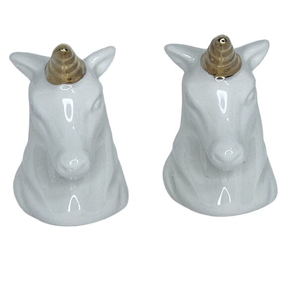 Unbranded Other - Porcelain Unicorn Salt & Pepper Shakers with Gold Horns, Whimsical Decor Vintage